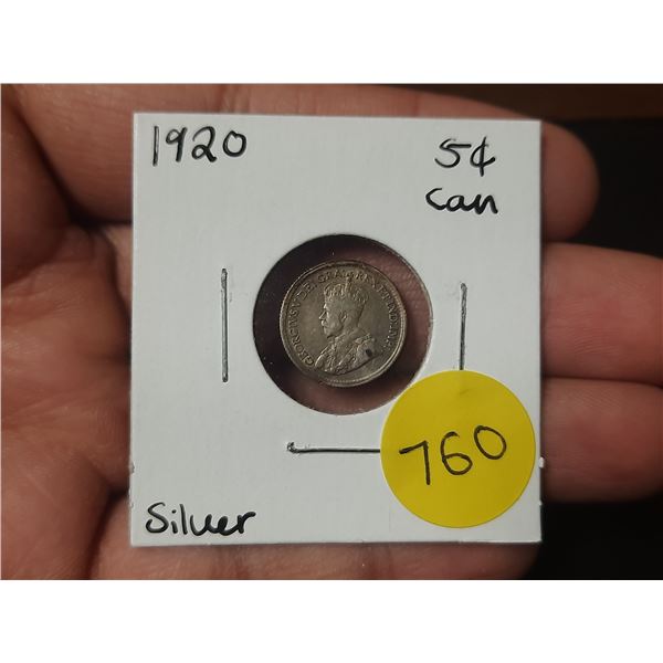 1920 Canadian Silver Small Five Cents