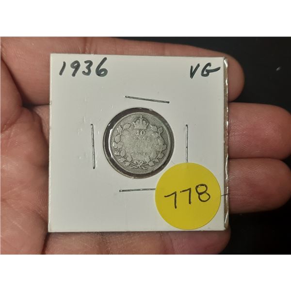 1936 Canadian Silver Ten Cents