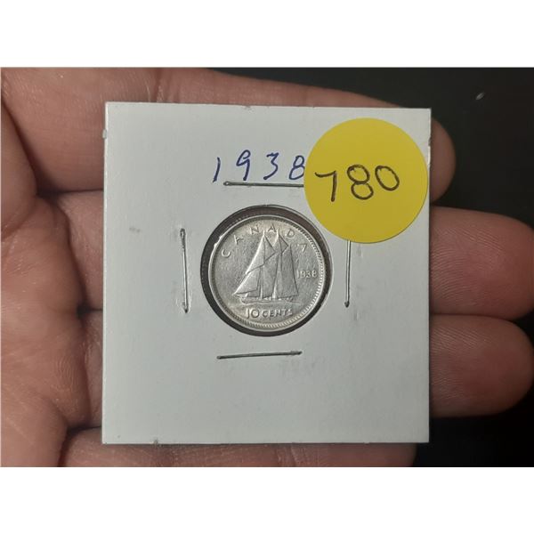 1938 Canadian Silver Ten Cents