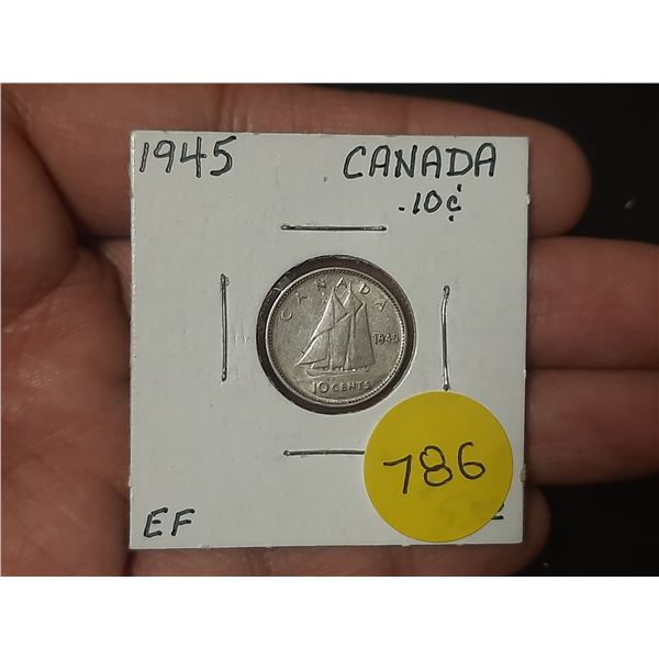 1945 EF Canadian Silver Ten Cents