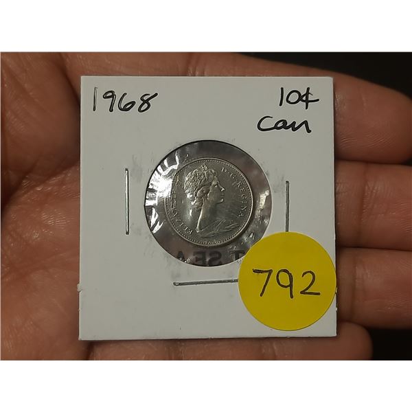 1968 Canadian Silver Ten Cents .500