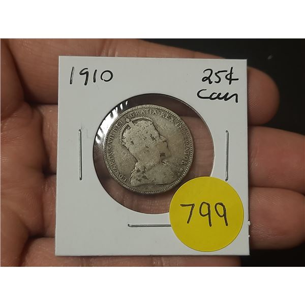 1910 Canadian Silver Twenty Five Cents