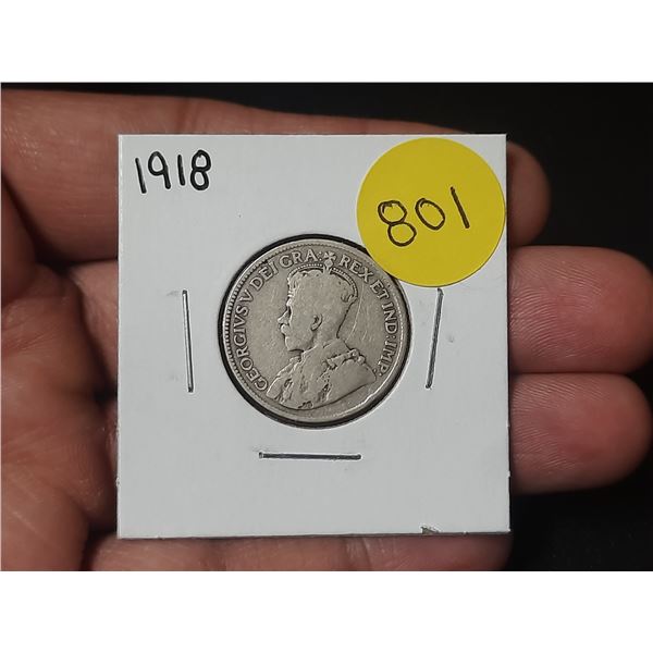 1918 Canadian Silver Twenty Five Cents