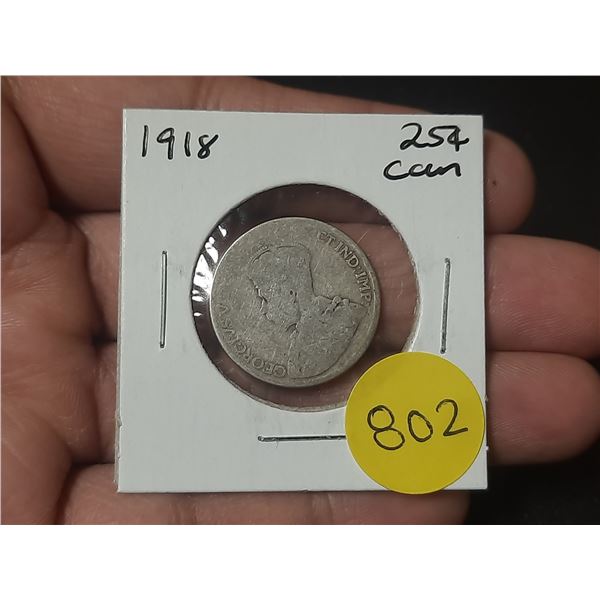 1918 Canadian Silver Twenty Five Cents