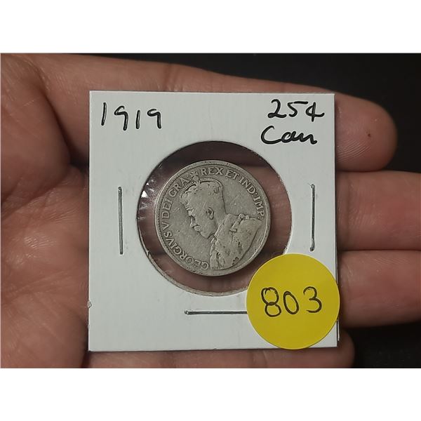 1919 Canadian Silver Twenty Five Cents