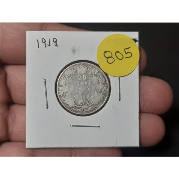 1919 Canadian Silver Twenty Five Cents