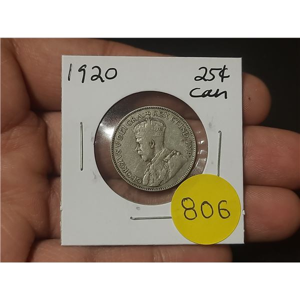 1920 Canadian Silver Twenty Five Cents