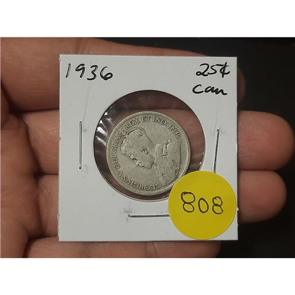 1936 Canadian Silver Twenty Five Cents