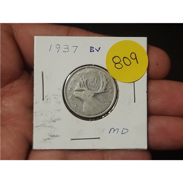 1937 Canadian Silver Twenty Five Cents