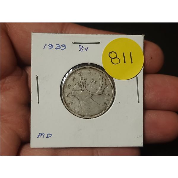 1939 BV Canadian Silver Twenty Five Cents