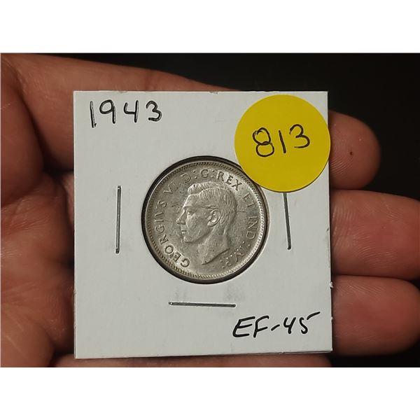 1943 EF-45 Canadian Silver Twenty Five Cents