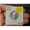 Image 1 : 1953 SF SD, AU-55 Canadian Silver Twenty Five Cents