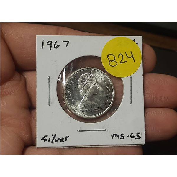1967 Canadian Silver Twenty Five Cents