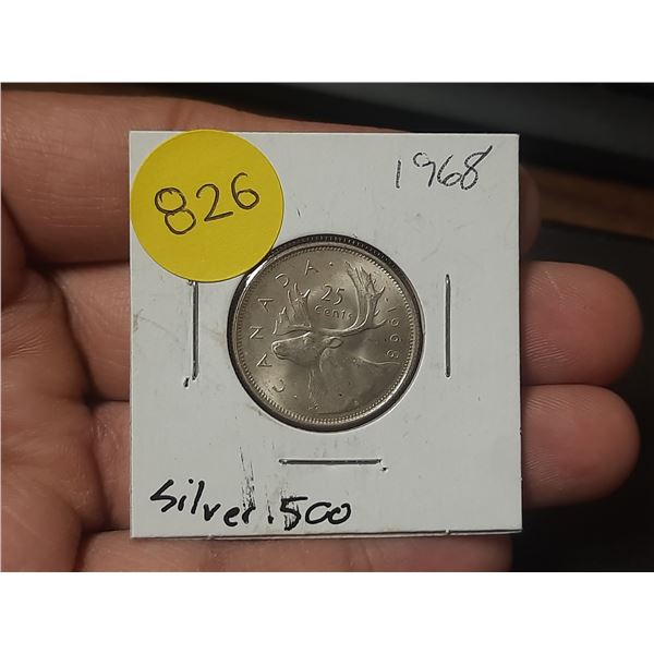 1968 Canadian Silver Twenty Five Cents .500