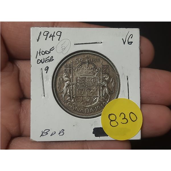 1949 VG Canadian Silver Fifty Cents Hoof Over Nine