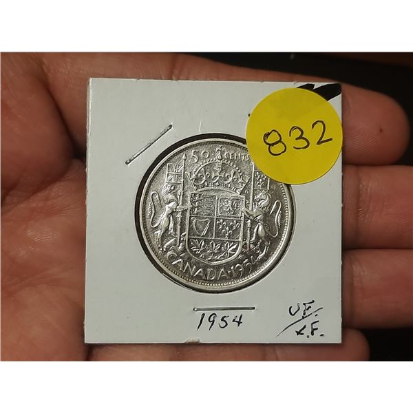 1954 VF Canadian Silver Fifty Cents
