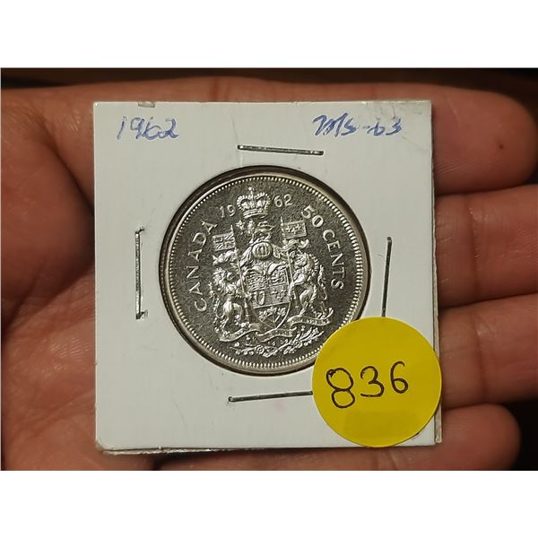 1962 MS-63 Canadian Silver Fifty Cents