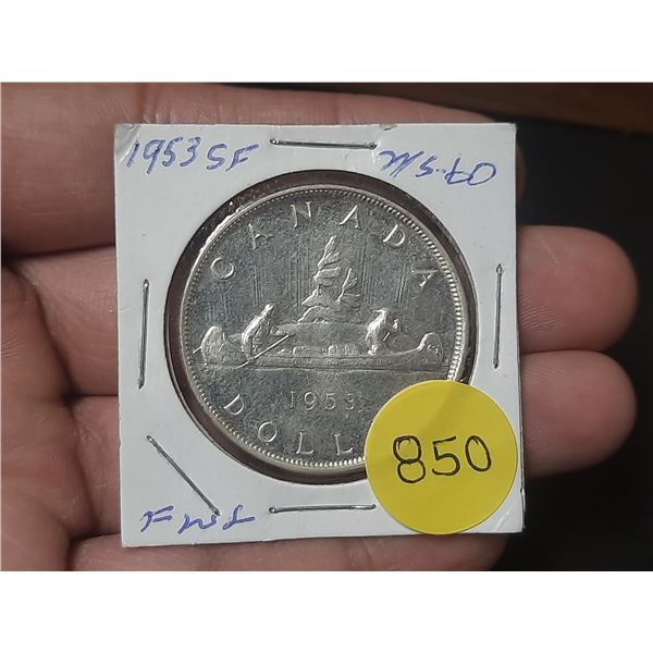 1953 SF FWL, MS-60 Canadian Silver Dollar