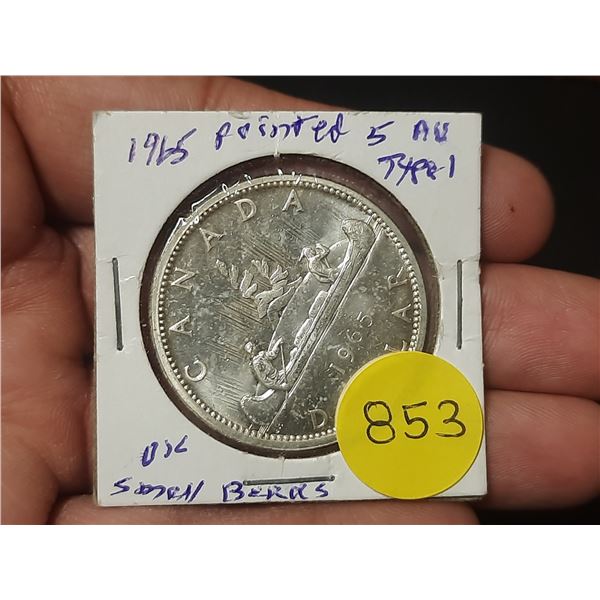 1965 AU Canadian Silver Dollar - Pointed 5, Small Beads