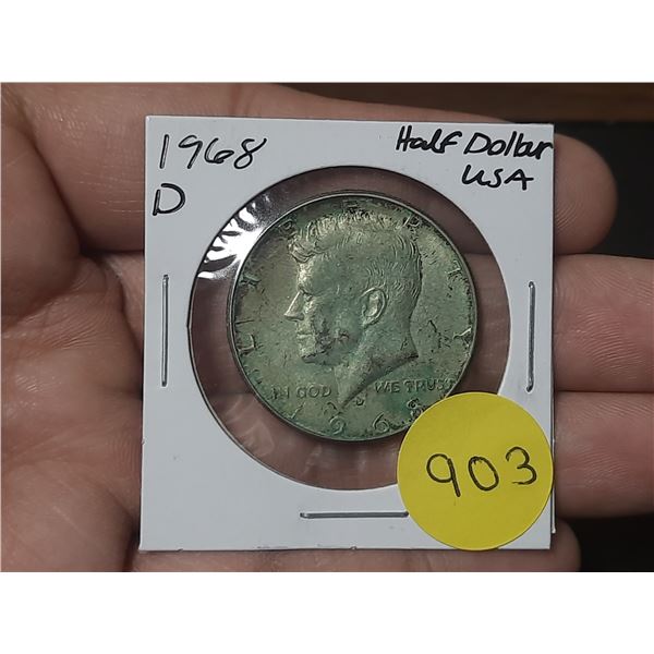 1968 D USA Kennedy Half Dollar - Toned