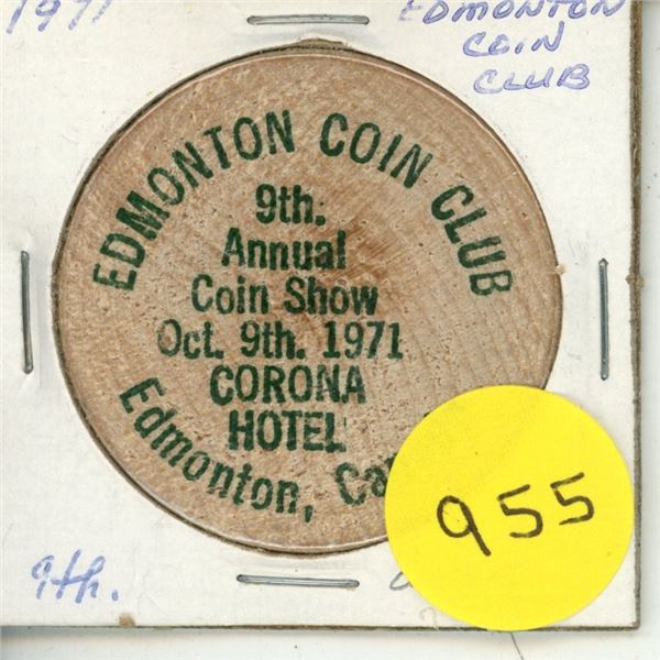 1971 Edmonton Coin Club 9th Ann. Show Wooden Nickel