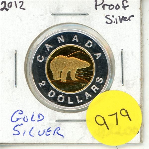 2012 Canadian Silver Two Dollars - PL, Gold Plated