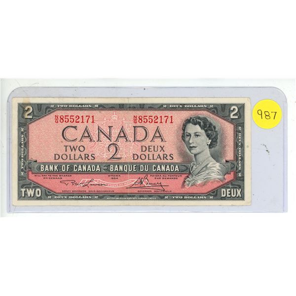1954 Bank Of Canada Two Dollar Bank Note