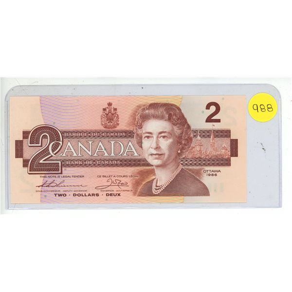 1986 Bank Of Canada Two Dollar Bank Note