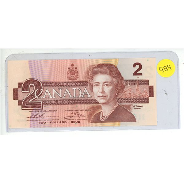 1986 Bank Of Canada Two Dollar Bank Note
