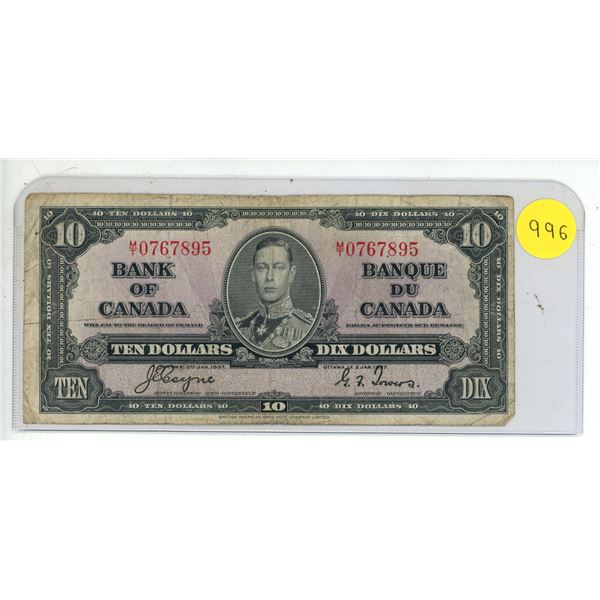 1937 Bank Of Canada Ten Dollar Bank Note