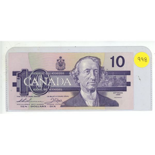 1989 Bank Of Canada Ten Dollar Bank Note