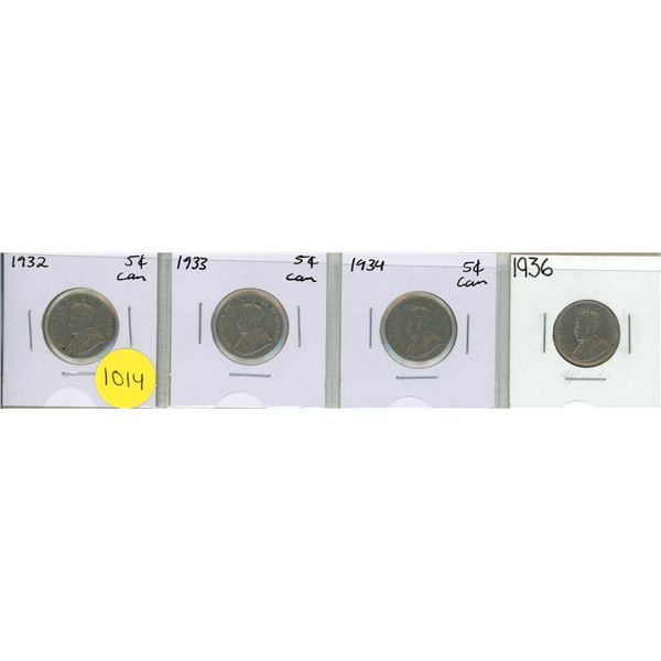 1932-1934,1936 Canadian Five Cents