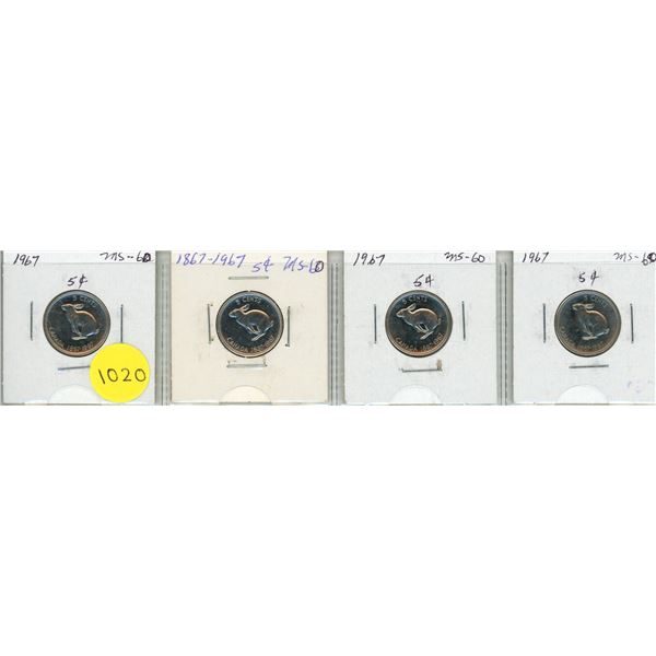 1967 PL Canadian Five Cents x 4