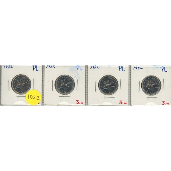 1982 PL Canadian Twenty Five Cents x 4