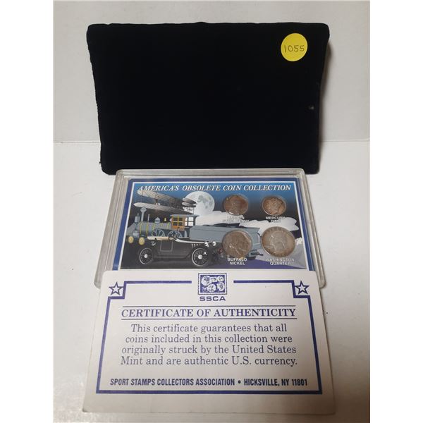 Americas Obsolete Coin Collection - Lincoln Steel Penny, Buffalo Nickel, Silver Mercury Dime, Silver