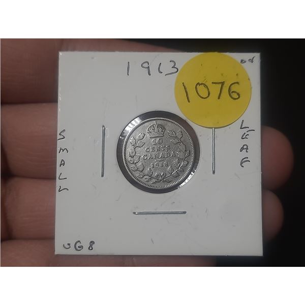 1913-SL DIME VG8 Canadian Dime, Small Leafs