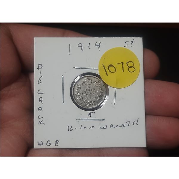 1913 NICKLE VG8 Canadian NICKLE, Die Crack Below Wreath