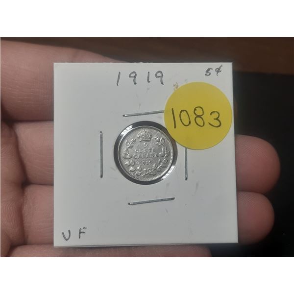 1919 NICKLE VG8 Canadian Nickle, 92.5 % Silver