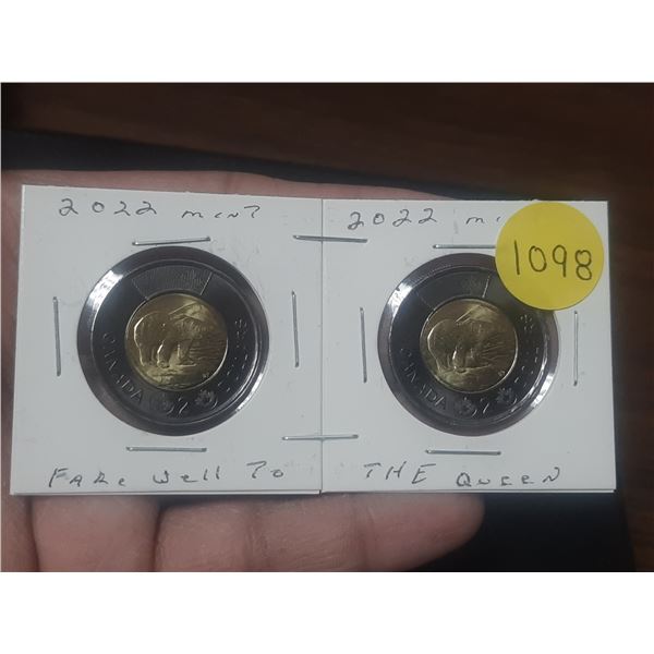 2022 Toonie MINT Canadian Toonie, x 2, Fare Well To The Queen