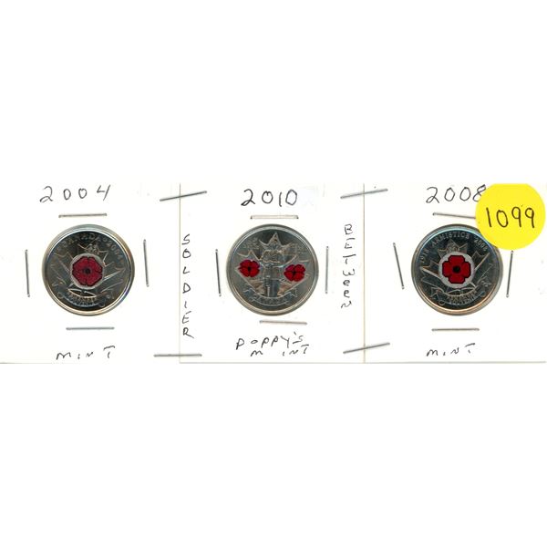 2004-2010 25 C  Canadian QUARTER, 2004,2008,2010 SOLDIER BETWEEN POPPYS, MINT