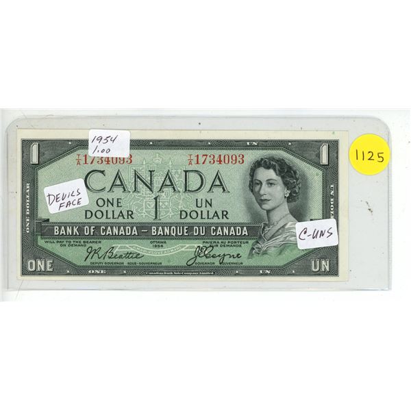 1954 Canada One Dollar - Devil's Face - Uncirculated.