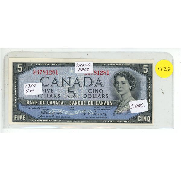 1954 Canada Five  Dollar - Devil's Face - Uncirculated.
