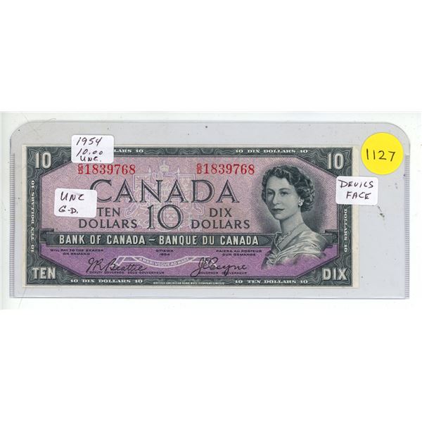1954 Canada Ten Dollar - Devil's Face - Uncirculated.