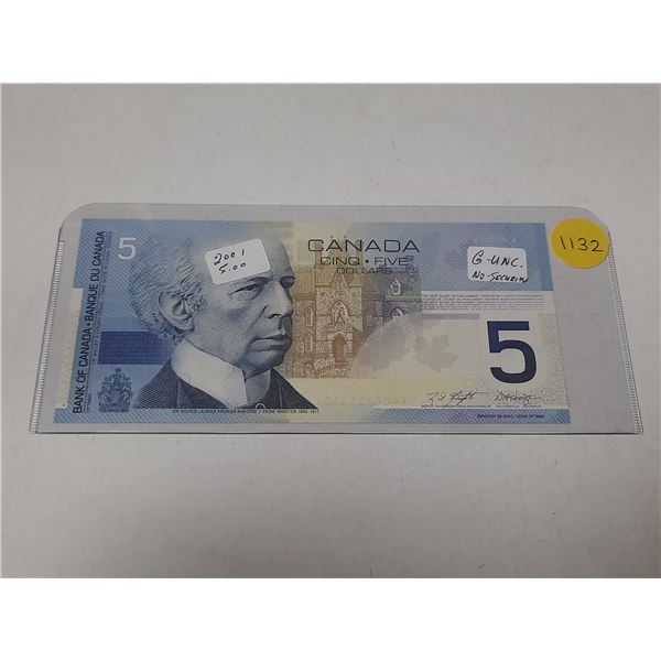 2002 Canada Five Dollar - No Security Strip - Uncirculated.
