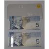 Image 1 : (2) 2009 Canada Five Dollar In Sequence - Uncirculated.
