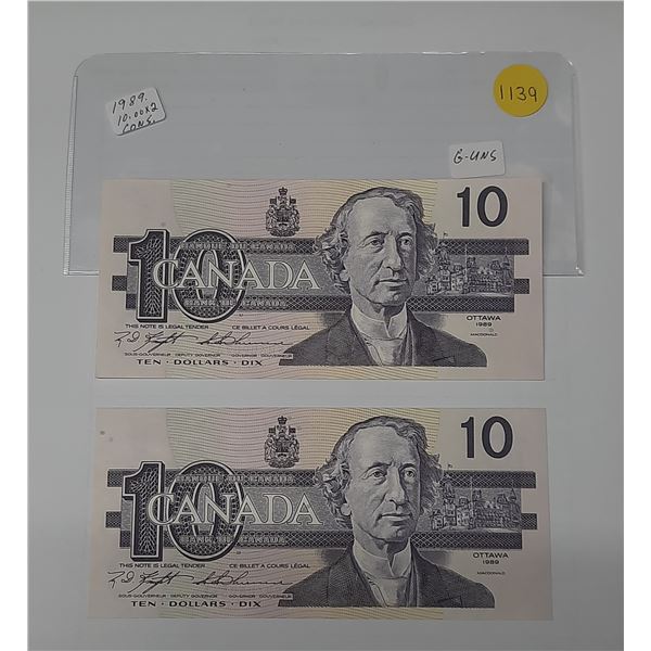 (2) 1989 Canada Ten Dollar In Sequence - Uncirculated.