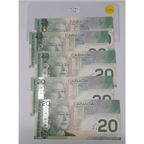 (5) 2004 Canada Twenty Dollar In Sequence - Uncirculated.