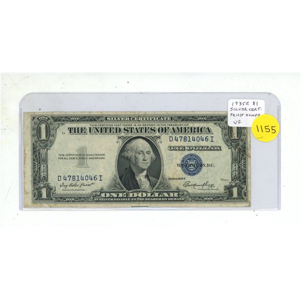 U.S. 1935E $1 Silver Certificate. Blue Seal. At one time you could go to a U.S. bank and demand a si