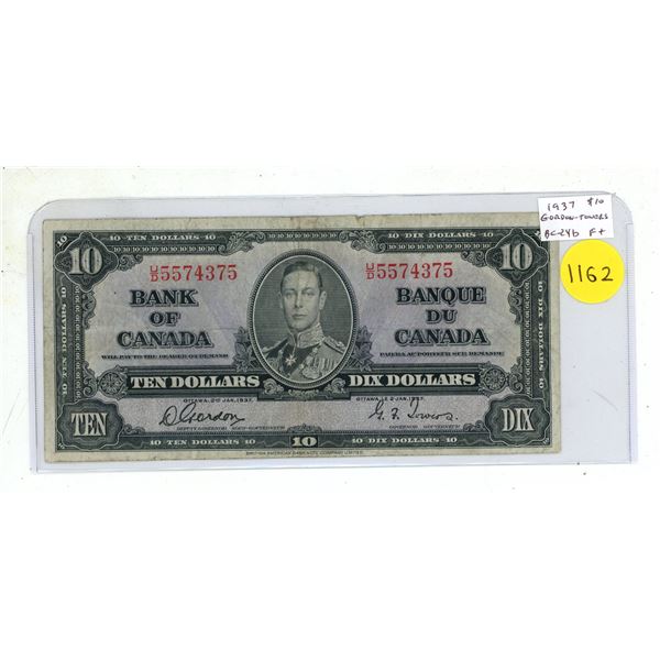Bank of Canada 1937 $10. Gordon-Towers signatures. U/D Prefix. BC-24b. Fine15.