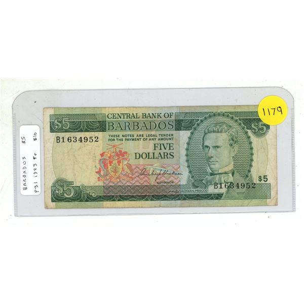 Barbados.1973 $5. Fine+.